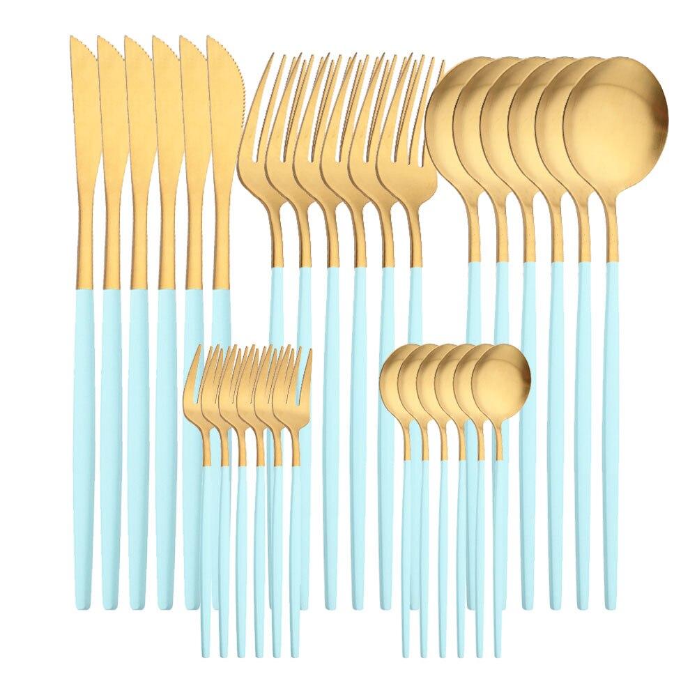 30Pcs Matte Black Silver Dinnerware Set Stainless Steel Knife Cake Fork Tea Spoon Flatware Cutlery Set Kitchen Tableware Set