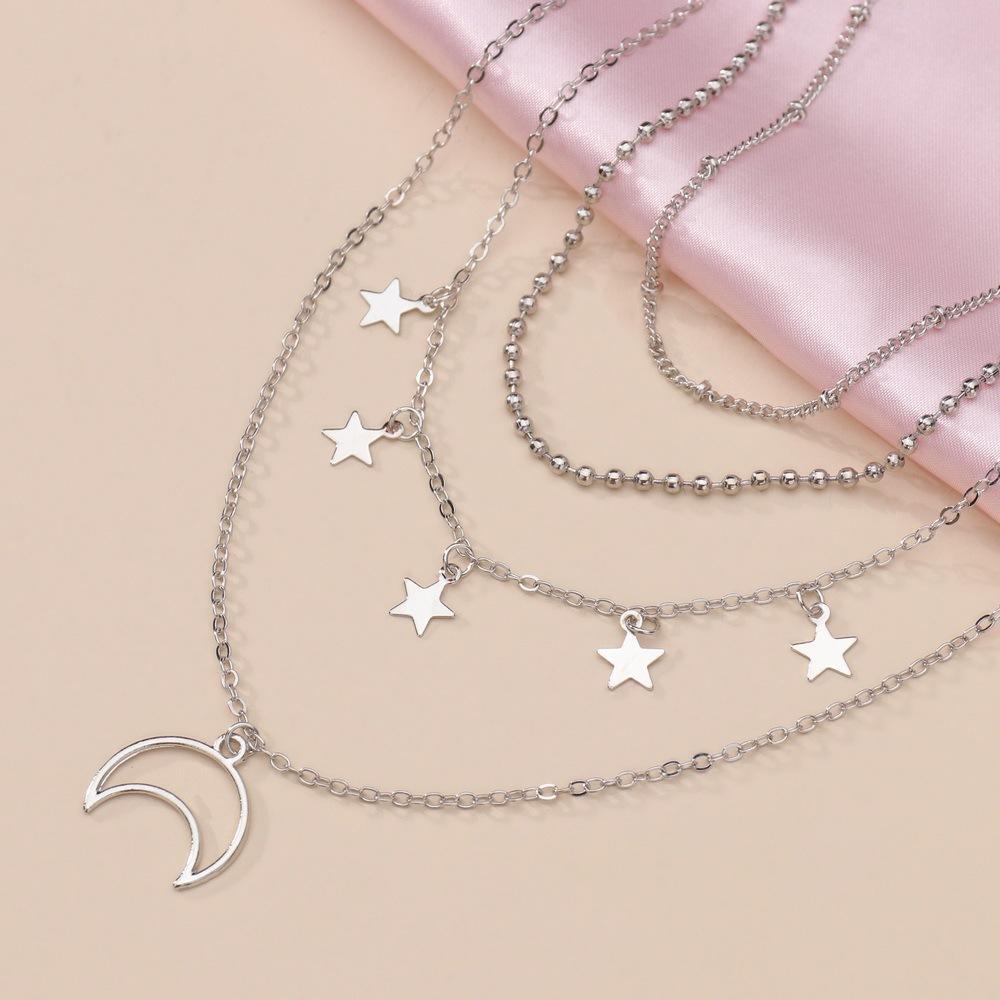 Star moon pendant multi-layered wearing lady necklace metal long collarbone chain