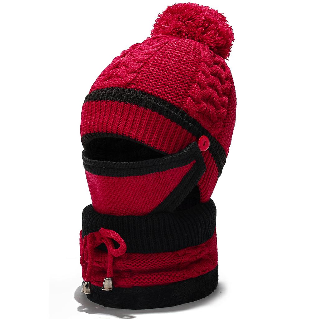 Зимняя шерстяная шапка, холодная маска, защита шеи, шапка из трех частей, уличная, от холода, теплая, вязаная шапка