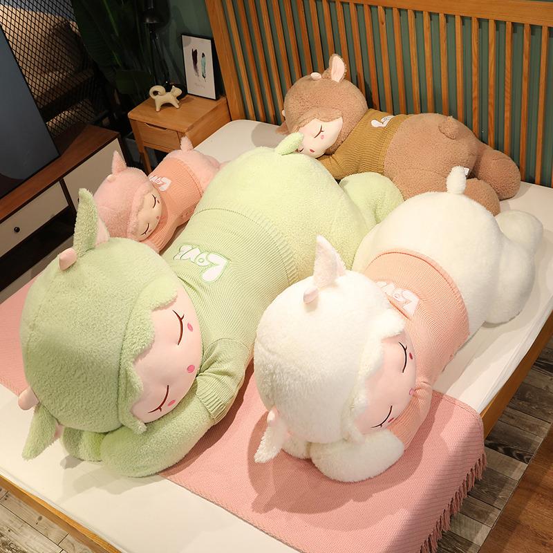 Large Cute Sweater Lying Down Sheep Throw Pillow Fleece Toy Doll Little Sheep Doll Girl Sleeping Soothing Rag Doll