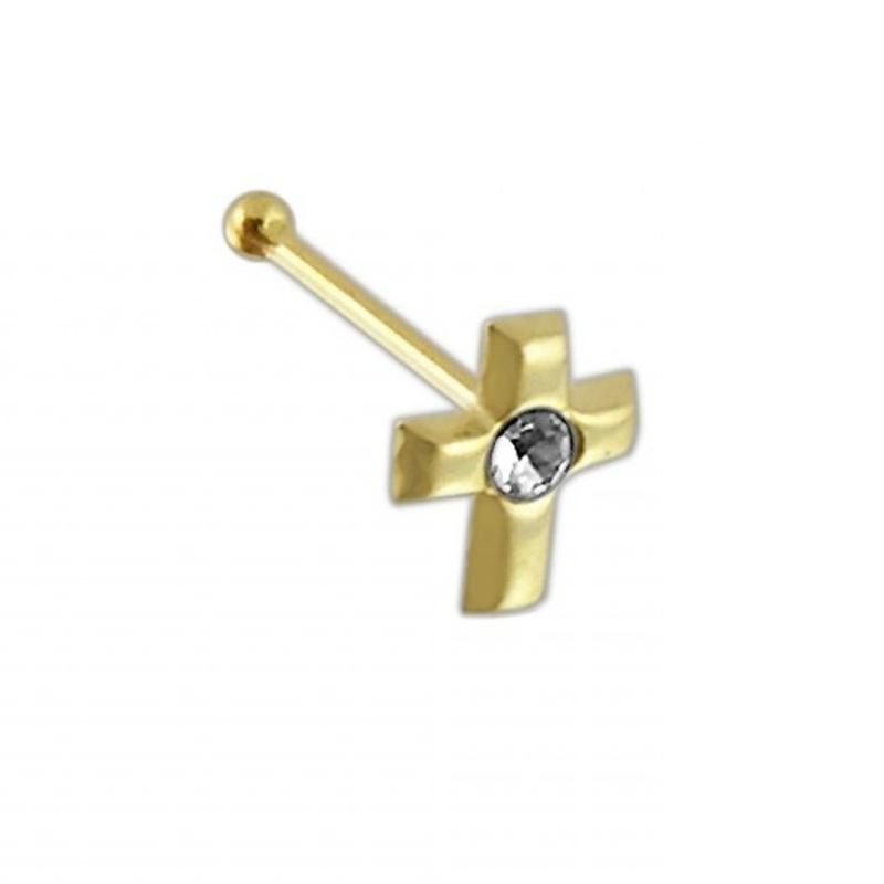KODY PIERCING Булавка для носа с крестообразным шариком из 9-каратного золота, украшенная драгоценными камнями - качественный пирсинг