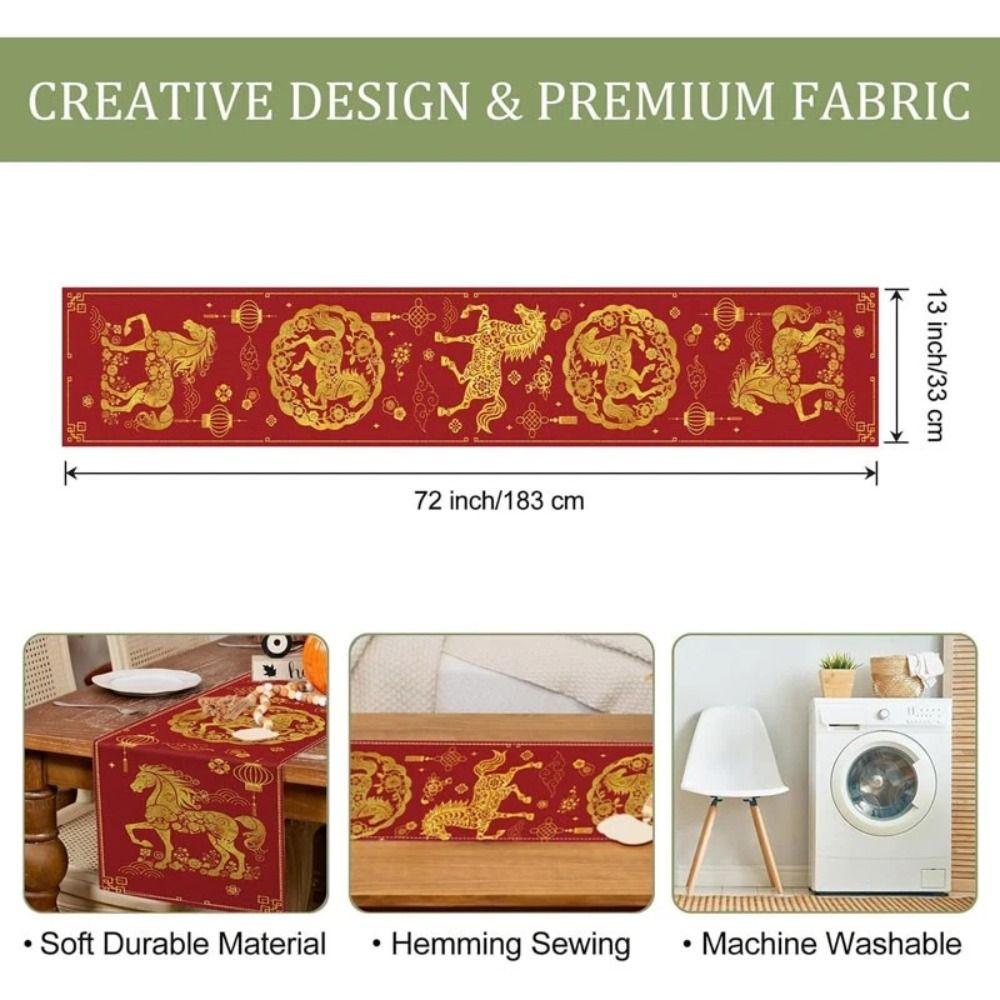 New 2026 New Year Table Runner 13x72 Inch Reusable Year of the Horse Tablecloth Linen Home Decoration Dining Table Decor