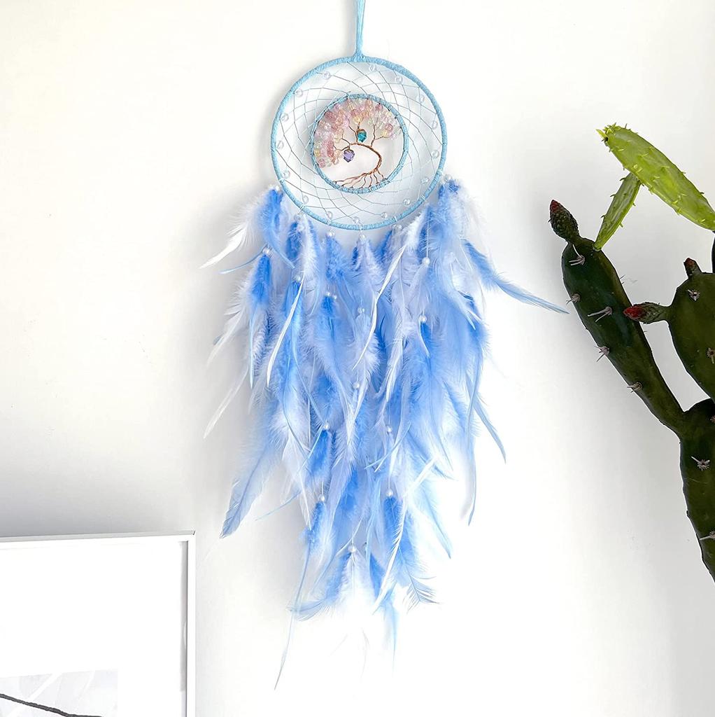 Tree Of Life Dream Catcher Handmade Pink Gravel Wall Hangings Feather Craft Home Decor Wind Chimes Dreamcatchers Room Decorate Quality