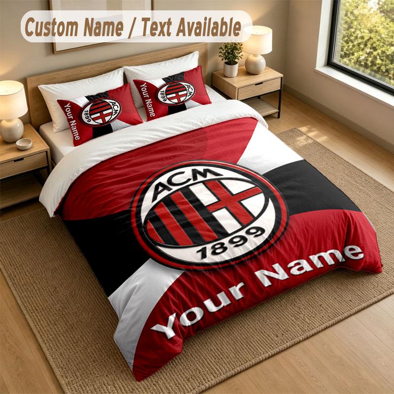 Bedding Set 1 Duvet Cover 2 Pillowcases AC Milan Print Soft Bed Linen Bedroom Decor