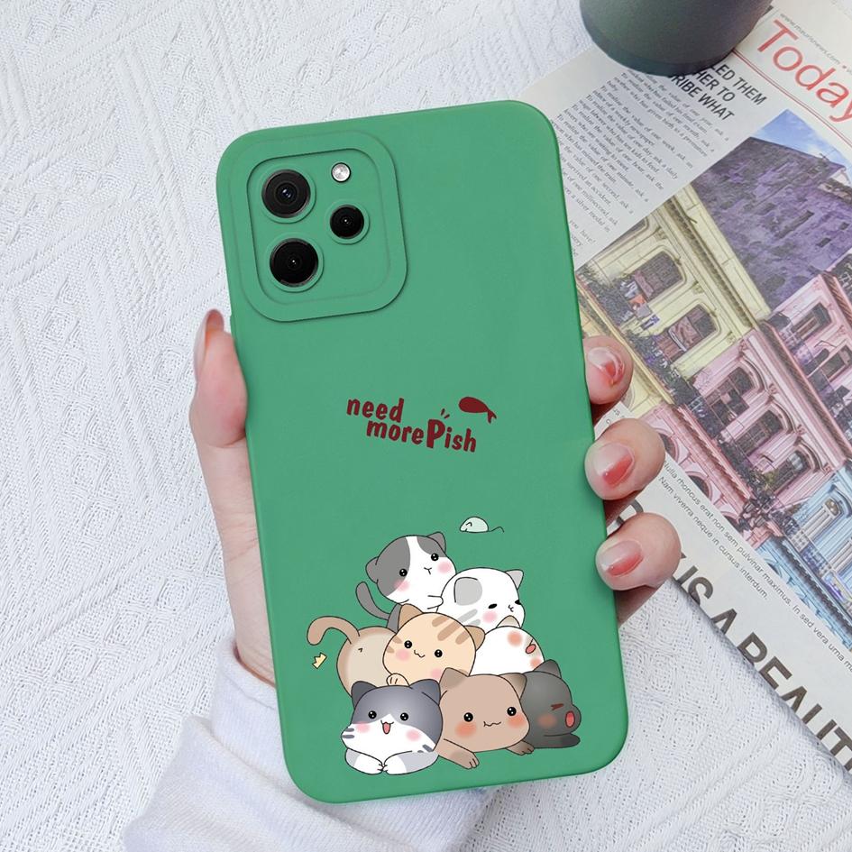 Liquid Silicone Case For Honor 30 50 70 Lite X8A X7A 9X Pro Magic5 Pro Cute Fashion Cat Shockproof Matte Phone Bag Soft Square Cover For Honor Bumper
