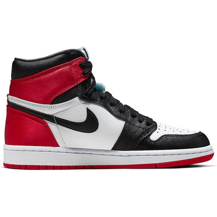 Женские кроссовки Air Jordan 1 Retro с высоким атласным черным носком красно-бело-красные CD0461-016