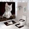 Мультяшный Кот Набор Занавесок для Душа Животное Черный Водонепроницаемый Ванна Туалет Крышка Сиденья Коврик Нескользящий Коврик Декор для Ванной Комнаты Чехол