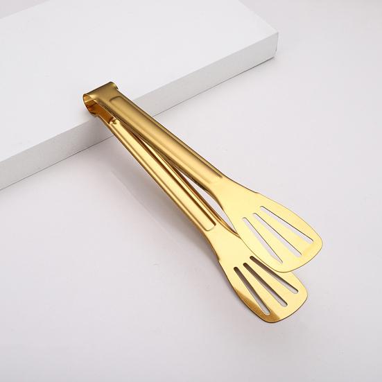 Stainless Steel Food Tongs Heat-Resistant Serving Tongs for BBQ Buffet Non-Slip Handle Food Clamp with Oil-Draining Holes