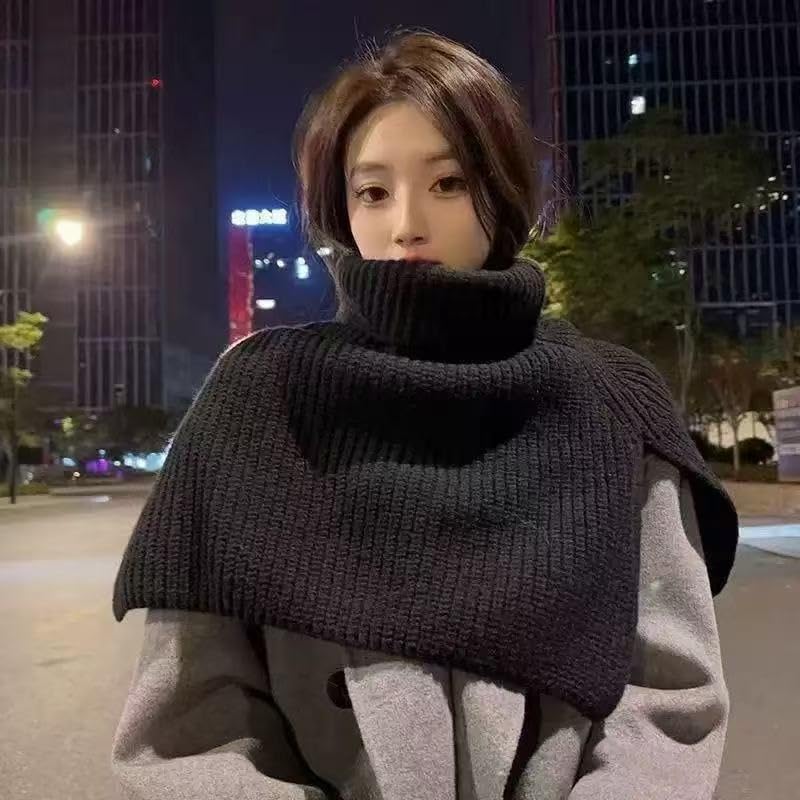 LeafIn Knit Neck Warmer with Warm and Comfortable for Cold Weather Protection Women's Buttons, (Black)