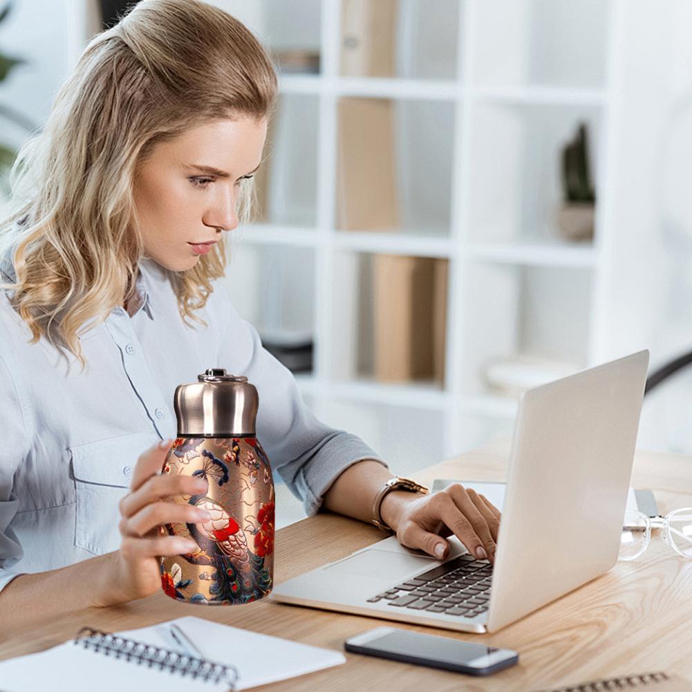 Ретро чашка павлина 316 сталь вакуумный прыгающий оптовая продажа пион чашка роза чашка бутылка вода H4J7