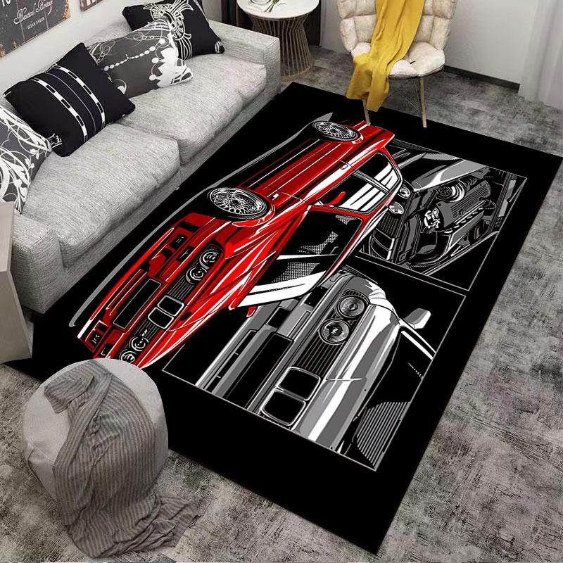 Red and Silver Cars Illustration suitable as a non-slip mat for the living room or bedroom sofa