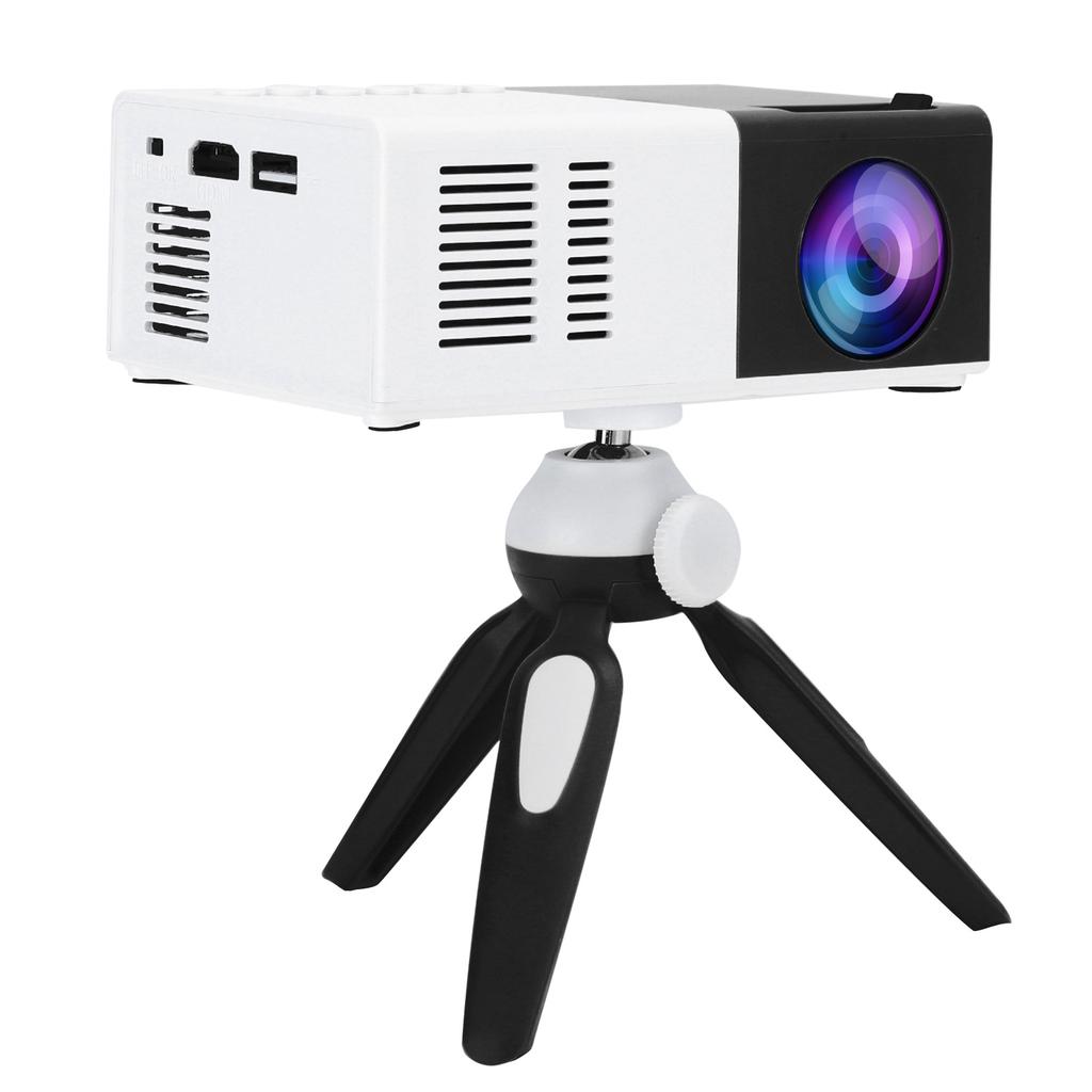 Мини портативный светодиодный проектор 1800LM с кронштейном для штатива для домашних развлечений(Черно-белый )