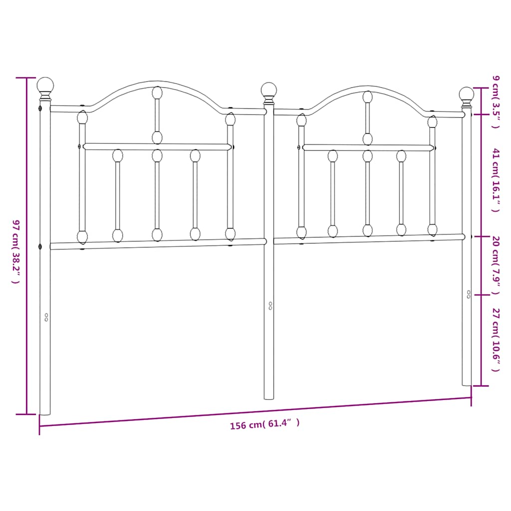 Replacement Headboard Metal Black 150 cm