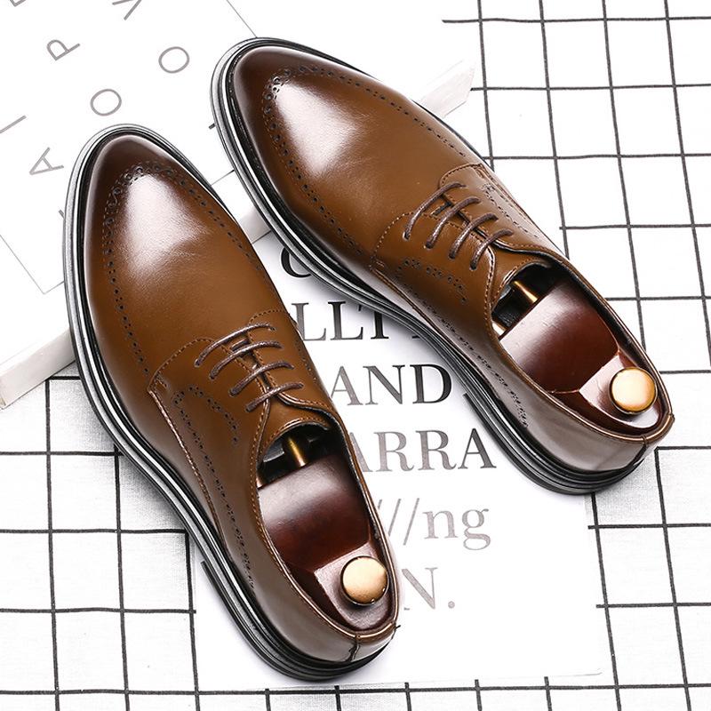 Мужские деловые туфли большого размера Cross-Border из натуральной кожи, трендовые британские деловые туфли с гравировкой, мужские кожаные туфли со шнуровкой и острым носком 3035-G