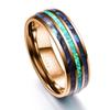 Luxury Men Women 8mm Stainless Steel Ring Inlay Abalone Shell Imitation Opal Wedding Band for Couples Jewelry Gifts