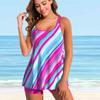 Women's Shoulder Strap Swimsuit Pink Diagonal Stripes Print Bikini Tankini Swimsuit