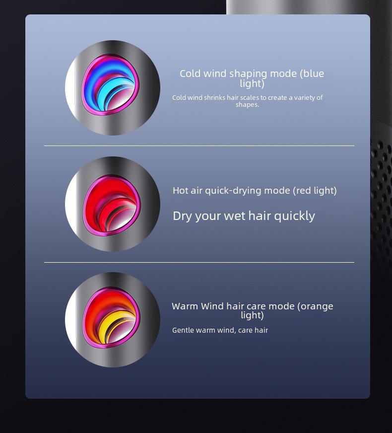 High-Power Hair Dryer with Digital Temperature Control, Hot & Cold Settings, 6-Speed, and Negative Ion Technology.