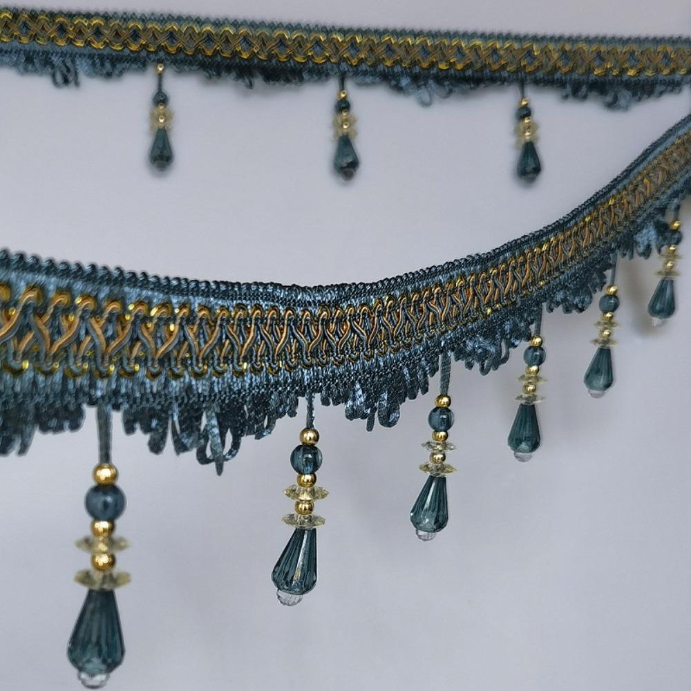12M Woven Texture Tassel Lace Trim Crystal Hanging Beads Chain Tassel Ribbon Curtain Decor