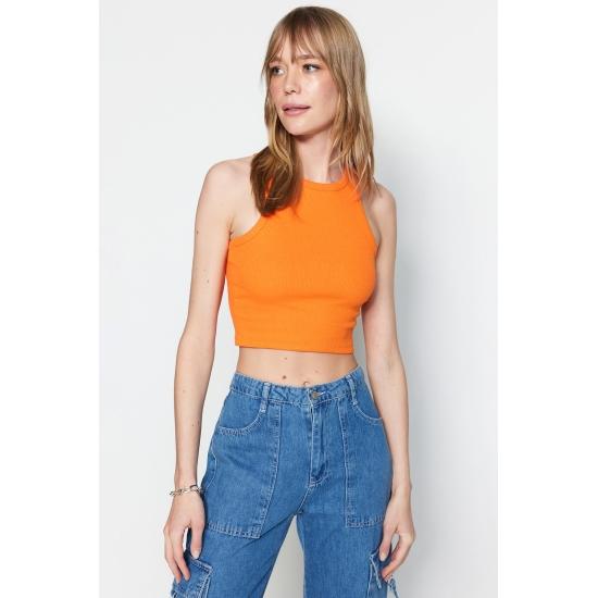 Гибкая трикотажная майка в рубчик с вырезом на шее Super Crop Halter