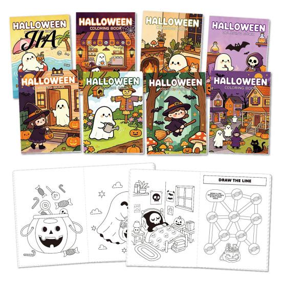 Cute Ghost Pumpkin Drawing Pads 8PCS Halloween Cartoon Coloring Book, And Illustrations, Thick Preschool Activity Book Paper Kids Set, for Party