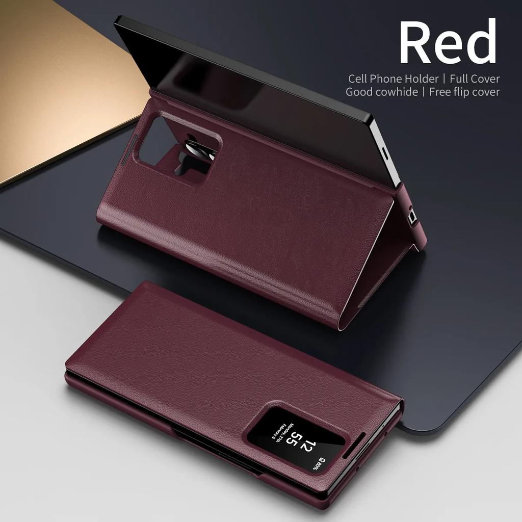 Чехол-кошелек для телефона Samsung Galaxy Z Fold 6 5 4 3 Fold6 Fold5 Fold4 Fold3 5G Smart Window Card Holder Kickstand Cover