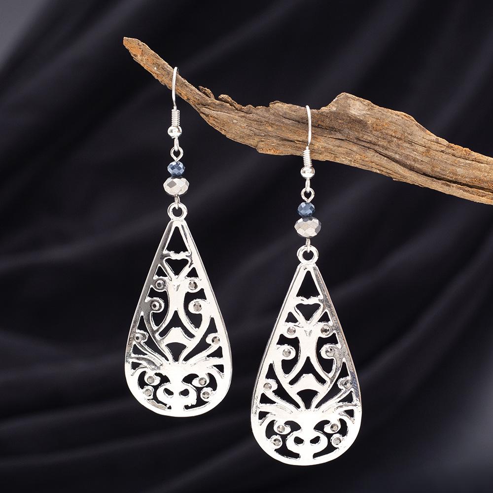 Ретро Серьги-капли с цветочным узором из страз для женщин - Полые Рождественские украшения