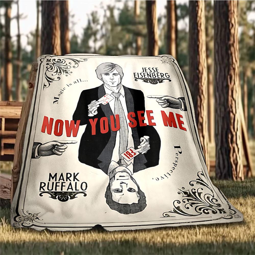 1pc Now You See Me Outdoor Flannel Blanket, Cozy & Warm Soft Te Playful Design, Napping Camping,