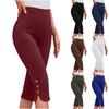 Women's Fashion Solid Color Casual Bottom Pants Button Sport Slim Seven Quarter Pants
