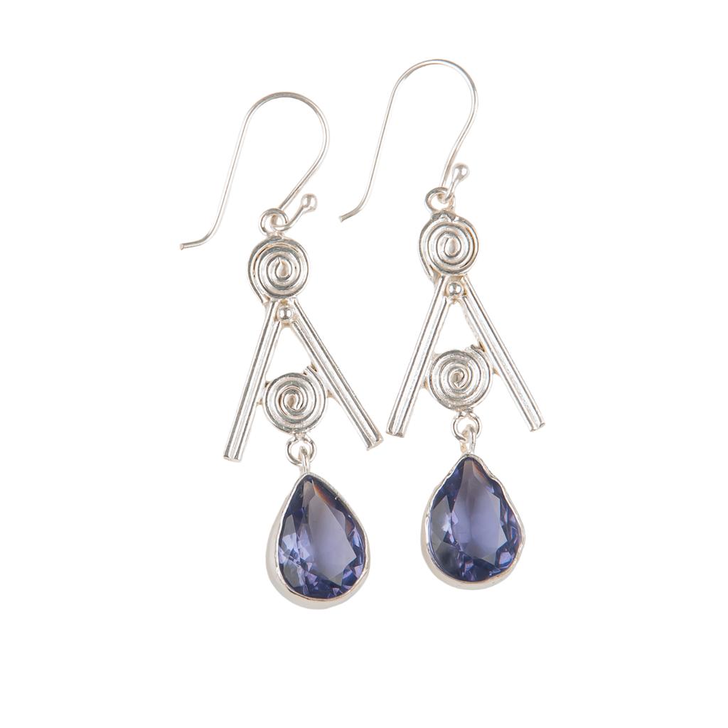 Iolite Gemstone 925 Sterling Silver Jewelry Handmade Drop/Dangle Earrings 2.4" EE-86-7