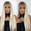 EASIHAIR Brown Synthetic Wigs with Bangs Long Straight Natural Hair Wigs for Women Daily Cosplay Wig Heat Resistant Fiber