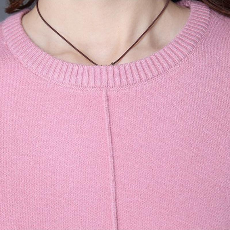 Spring Autumn and Winter Women's Mid-length Pullover Jumper Korean Version of Loose Simple Bottoming Shirt with Pockets of Knitted Jumper Dresses