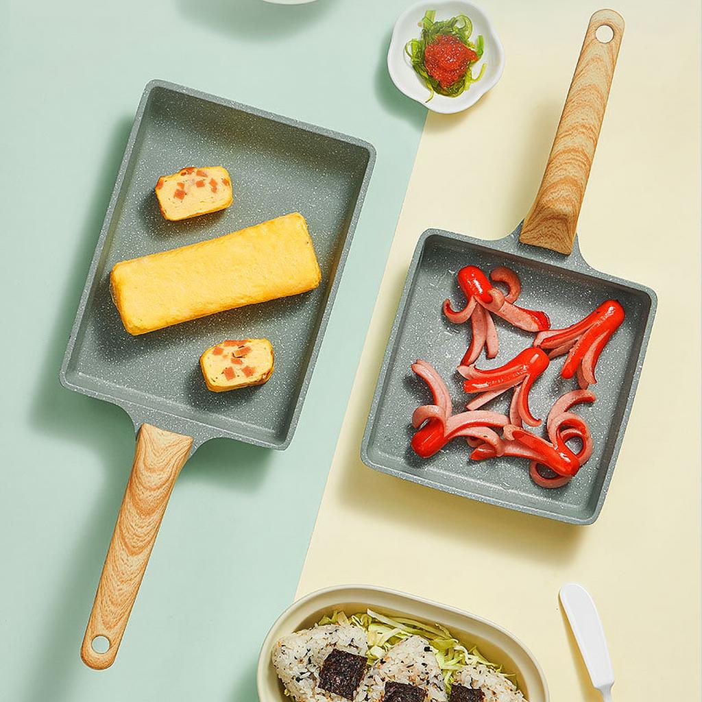 Japanese Omelette Pan Maifan Stone Non-stick Egg Roll Pan Frying Pan With Wood Handle for Baby Kids