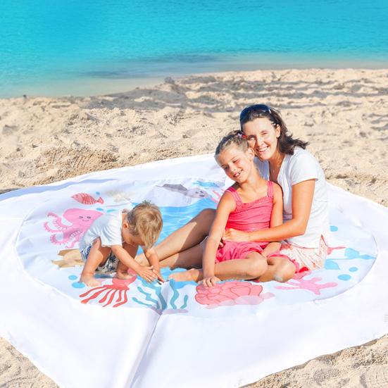 1 Набор Детский Плескательный Бассейн Пляжное Одеяло с Сумкой для Колышков Легкий Портативный Складной 2-в-1 Летние Каникулы Малыши Плескательный Бассейн Уличный Коврик для Кемпинга