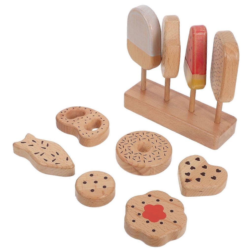 1 Set Wooden Ice Cream And Donut Pretend Play Set For Kids - Simulation Food Kitchen Toy Realistic Party Decoration Role Play Accessories For Kitchen