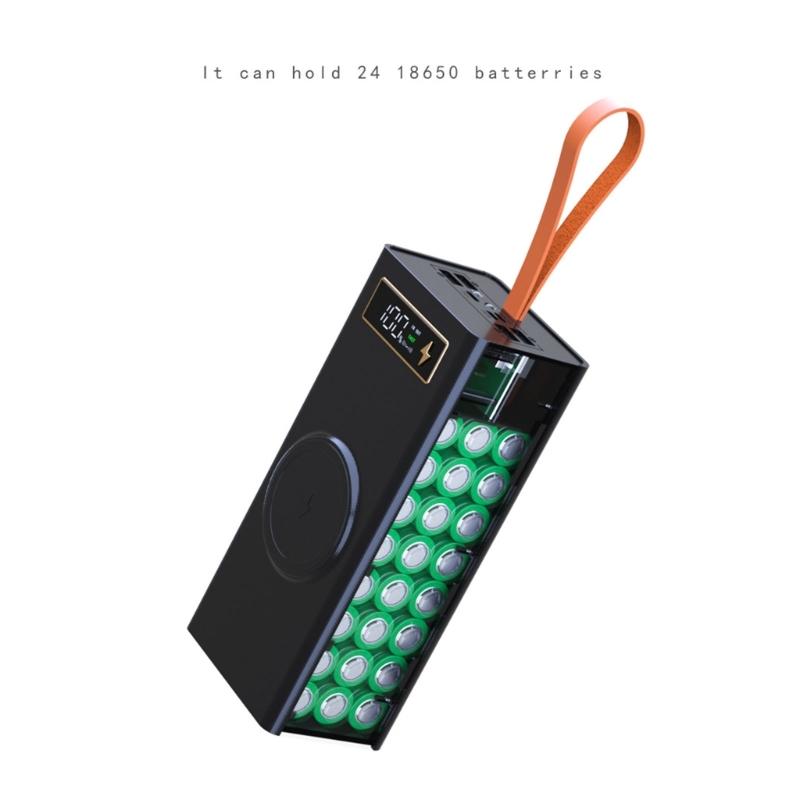 Кейс для хранения 24 аккумуляторов 18650, Power Bank с быстрой зарядкой PD, поддержка беспроводной зарядки / функций быстрой зарядки
