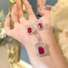 Autumn and Winter New Square Red Corundum Pendant Jewelry Set Retro High-end High-carbon Diamond Stud Earrings Necklace Women