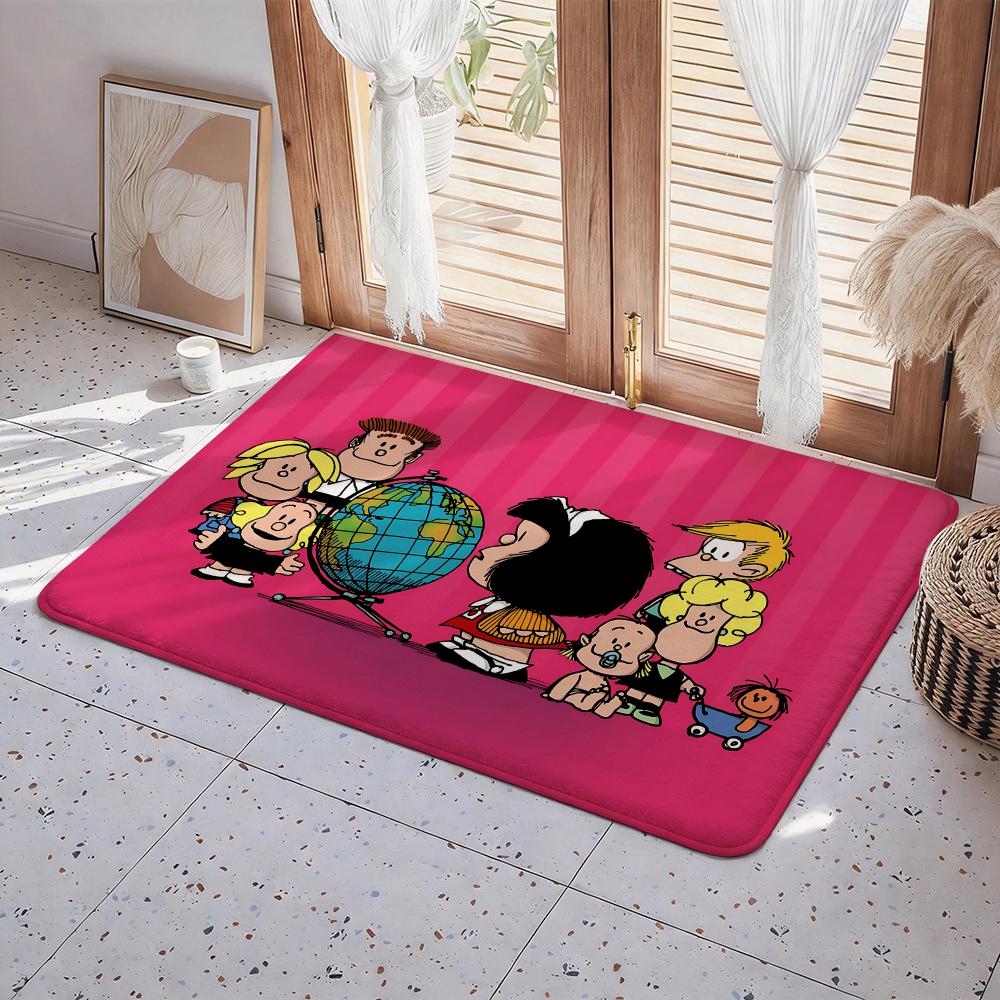 Cute Cartoon Mafalda Floor Mat Eco Flannel Doormat Non Slip Odorless Indoor Floor Rug Soft Short Plush Home Mat
