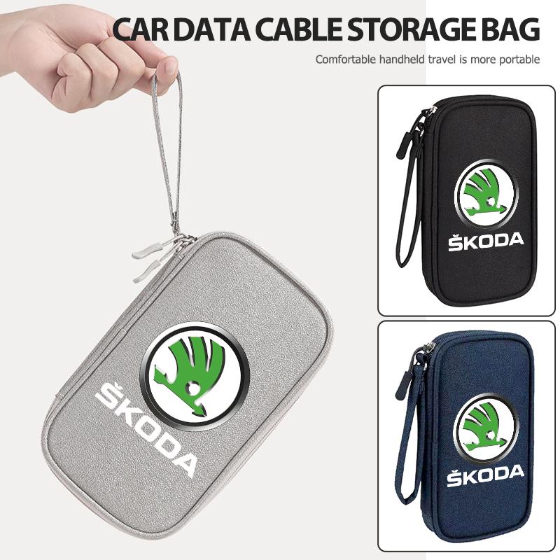 Portable Car driver's license Cable Gadget Card Pouch keys Storage Bag For F1 Kamiq Karoq Octavia 2 3 Rapid Scala Kami Fabia ZS1
