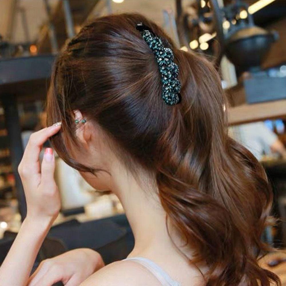 Повседневные Стразы Банан Зажим Элегантный Конский Хвост Держатель Кристалл Волосы Коготь Для Женщин Девочек