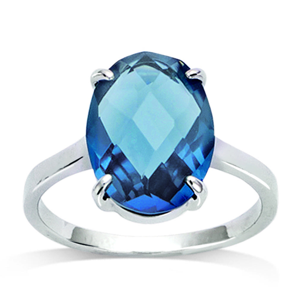 Серебряное кольцо "Сисси" голубое белое серебро (родий) - 13x10 мм (Лондон Блю)