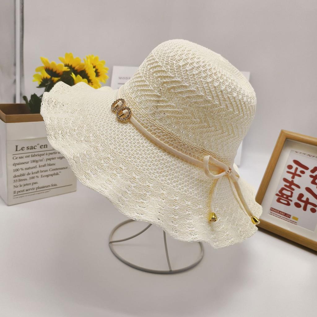 Складная шляпа-бантик для защиты от солнца, вязаная дышащая волнистая шляпа от солнца, летняя новая женская шляпа с большим карнизом