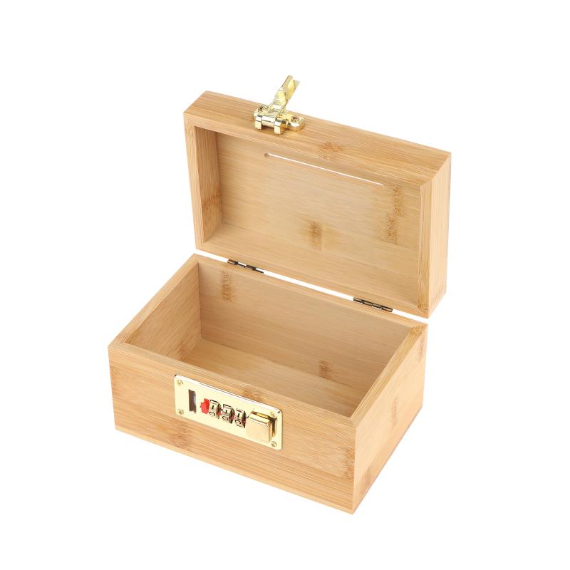 Wooden Combination Lock Piggy Bank Secure Box for Kids Savings Portable Treasure Storage Box with 3 Digit Lock for Home Gift