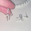 925 silver needle rear hanging bow stud earrings female sweet and versatile high-end earrings niche design earrings