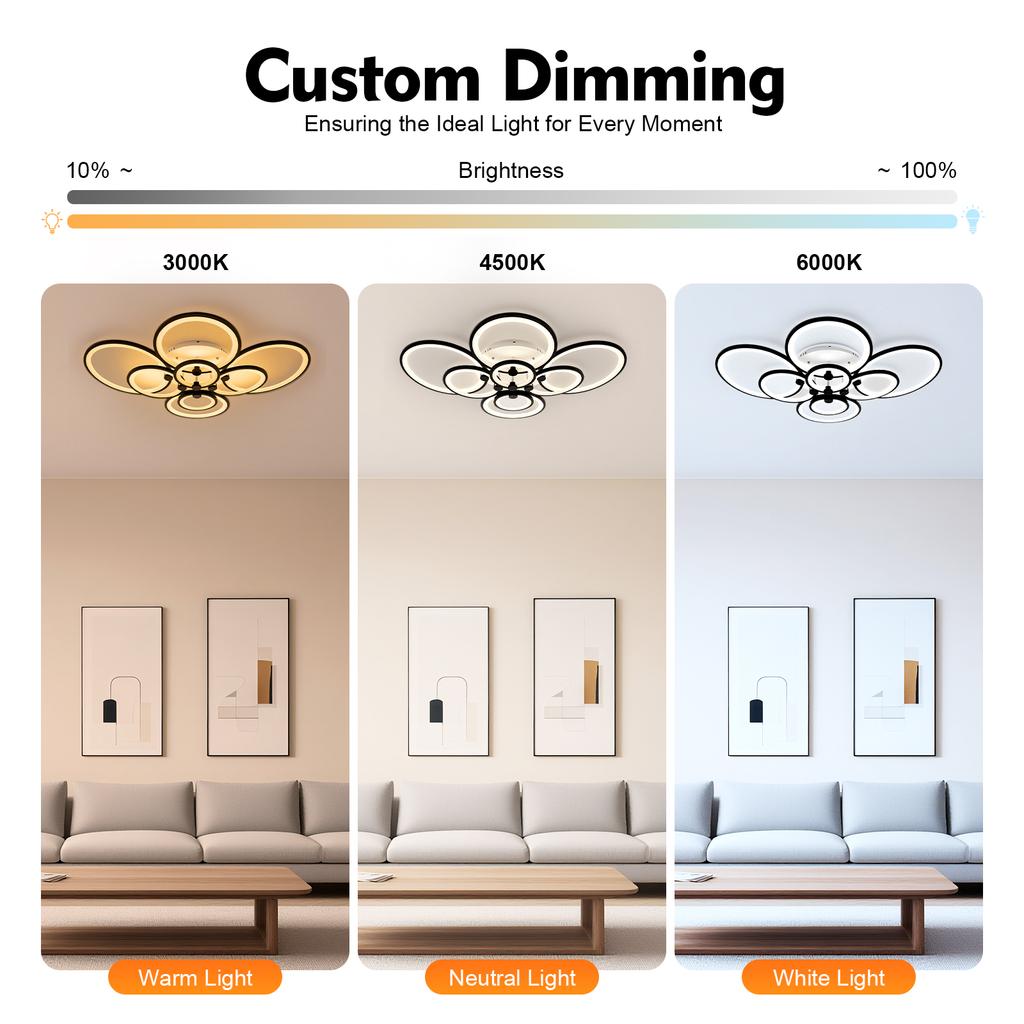 Smart Dimmable 140W LED Ceiling Light Remote Control 8 Rings Stepless Dimming & Color Temp for Living Room Bedroom