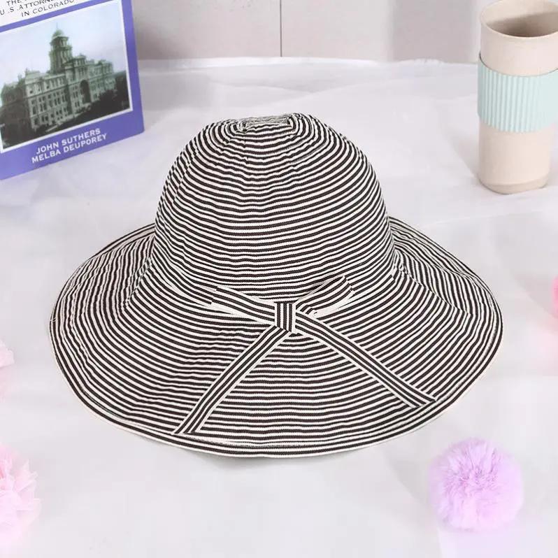 WTEMPO Летние полосатые широкополые шляпы для защиты от солнца для женщин, однотонные повседневные универсальные шляпы от солнца с большим бантом