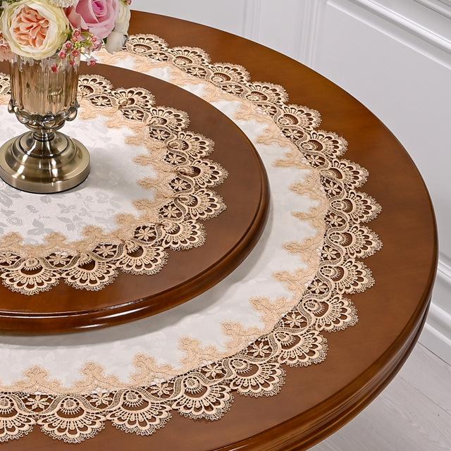 Round Tablecloth Dining Table Cover American Retro Lace Flower Cushion Tablecloths Towel Cover Countryside Fabric Dust Cloth