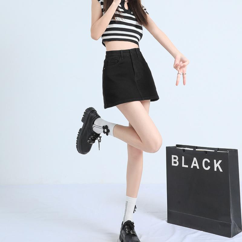 Джинсовая короткая юбка в стиле ретро, ​​женская летняя короткая юбка для похудения с высокой талией, антибликовая юбка трапециевидной формы с запахом на бедрах