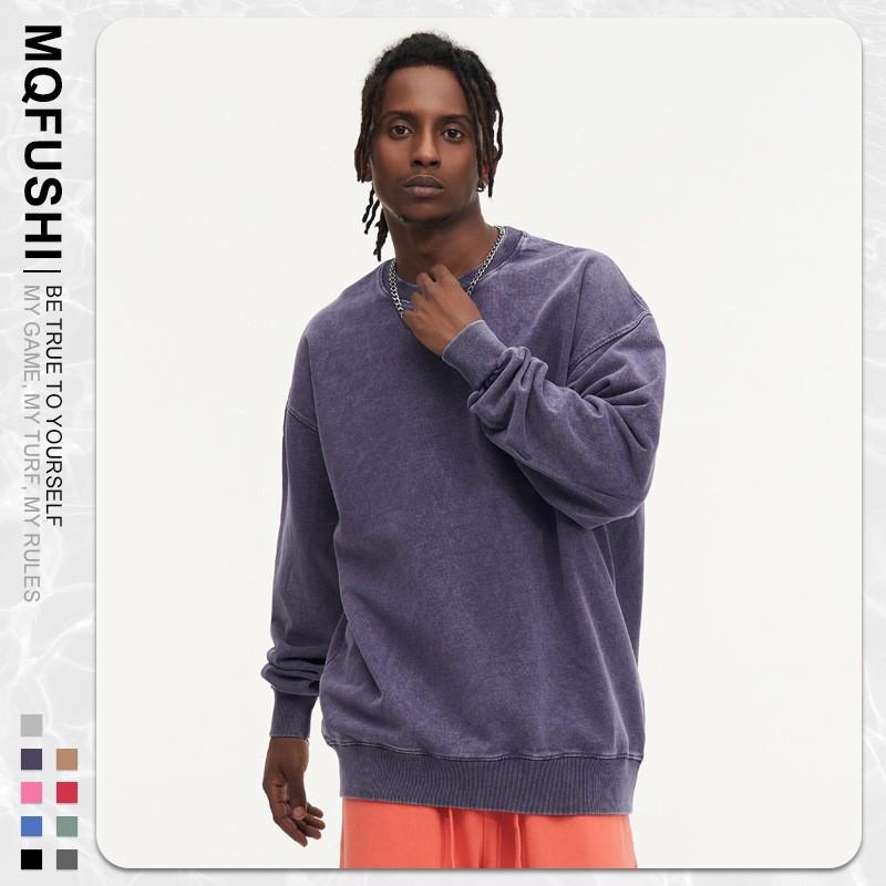 Heavyweight Washed French Terry Pullover Hoodie Oversized Crewneck Sweatshirt