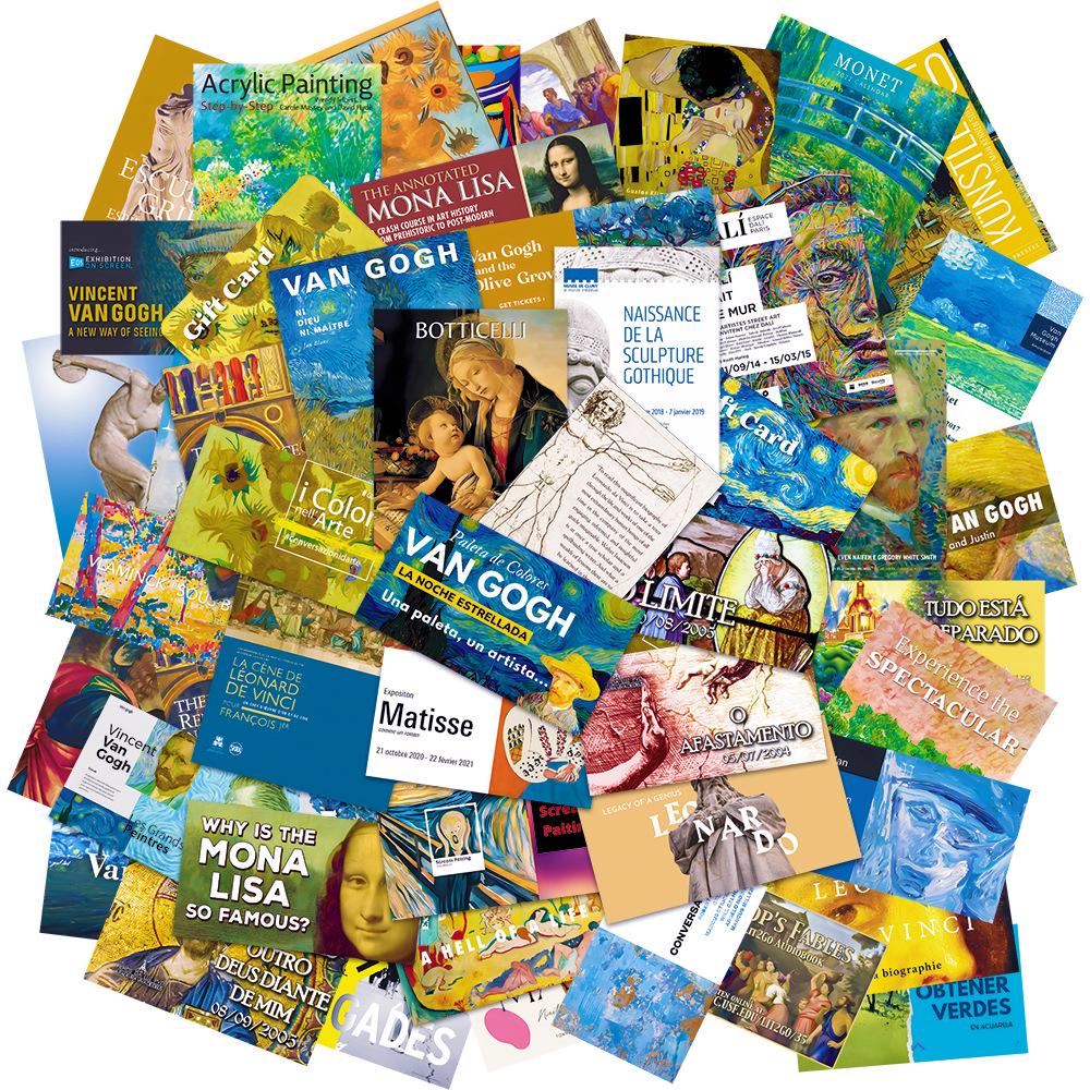 50 Ретро граффити стикеров Ван Гог и Мона Лиза для искусства, чемоданов, ноутбуков и декора в стиле фэн-шуй