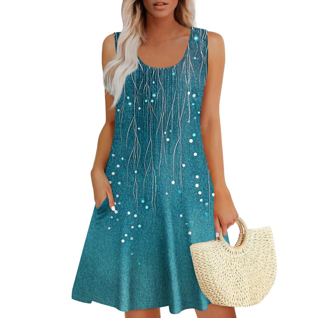 Womens Summer Dresses Loose Sleeveless Sundresses Dress With Pockets